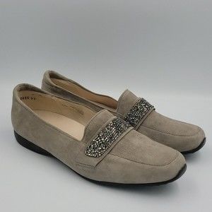 Peter Kaiser Swarovski elements embellished suede slip on shoes Sz 6.5